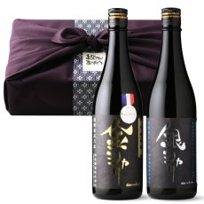 画像1: 金シャリ銀シャリカジュアルセット ふろしき包み  (日本酒 720ml 2本 白杉酒造 純米大吟醸 特別純米) (1)