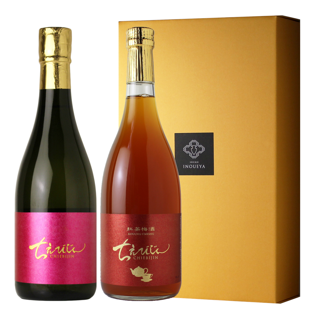 ちえびじんセット（日本酒 720ml 2本 純米酒 紅茶梅酒 中野酒造） - 酒
